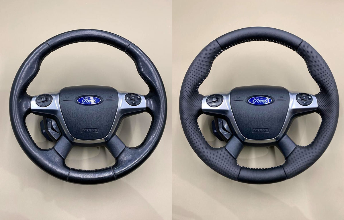 Перетяжка руля Ford Kuga в кожу двух фактур фото и цены в Ростове-на-Дону