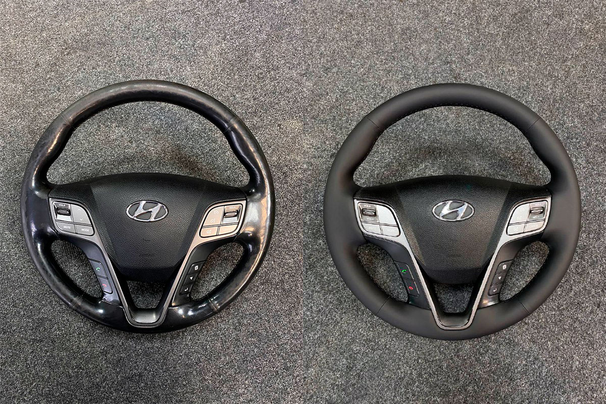 Перетяжка руля Hyundai Santa Fe в натуральную кожу фото и цены в Ростове-на-Дону
