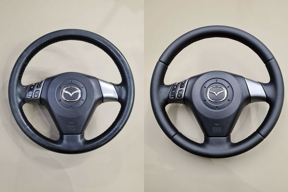 Перетяжка руля Mazda 3 в натуральную кожу фото и цены в Ростове-на-Дону