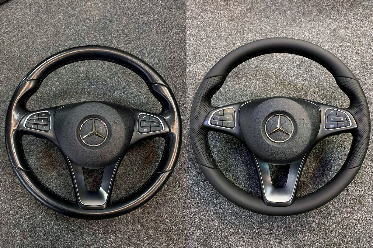Перетяжка руля Mercedes GLA в натуральную кожу фото и цены в Ростове-на-Дону