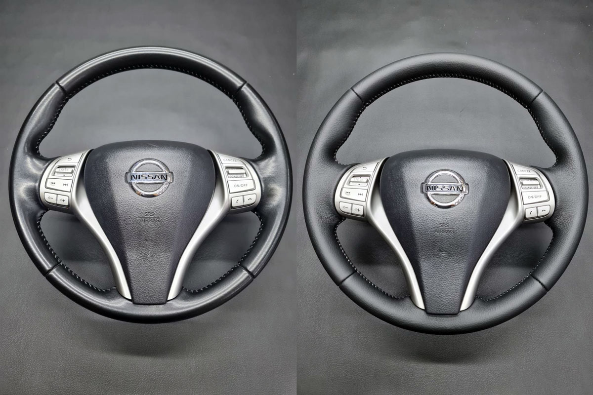 Перетяжка руля и подлокотника Nissan Qashqai в кожу фото и цены